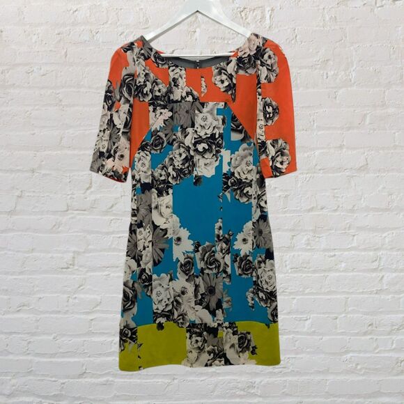 Yoana Baraschi Anthropologie Floral Colorblock Midi Dress S - Picture 2 of 16